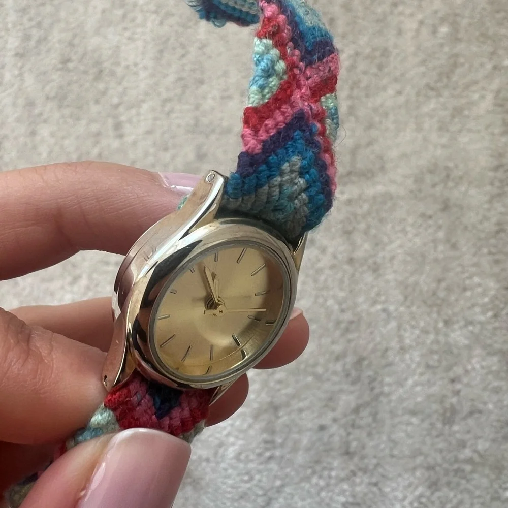 Rainbow Friendship Bracelet Yarn Skinny Watch